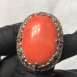 Gems En Vogue Coral Sterling & 14K Rose Gold Ring Size 7